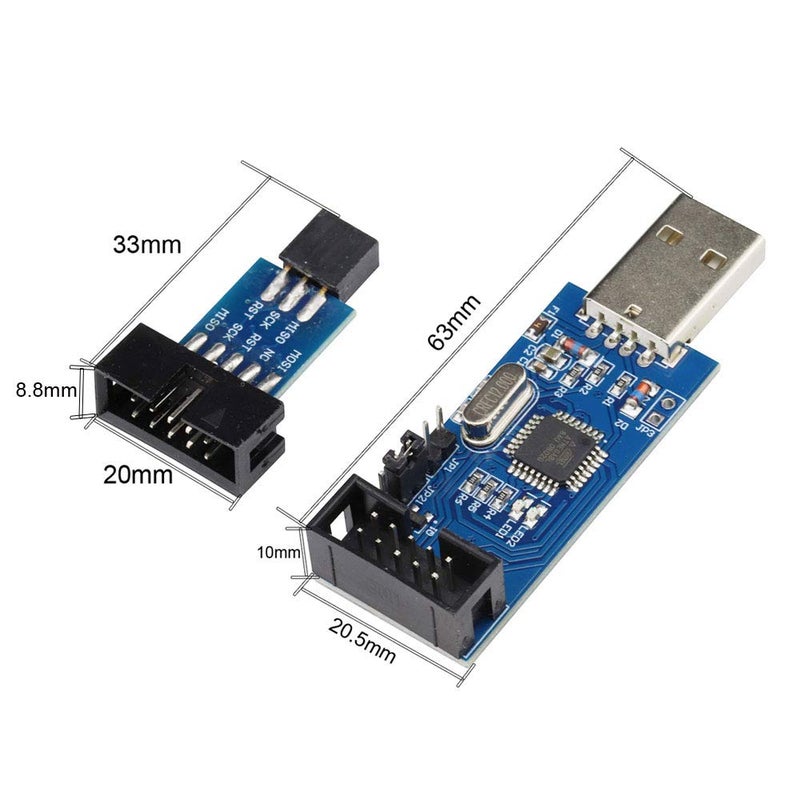 Ferwooh 2PCS USBASP ISP Downloader Programmer Microcontroller Module + 10Pin to 6Pin Adapter Board for ATMEL 51 AVR - Image 3